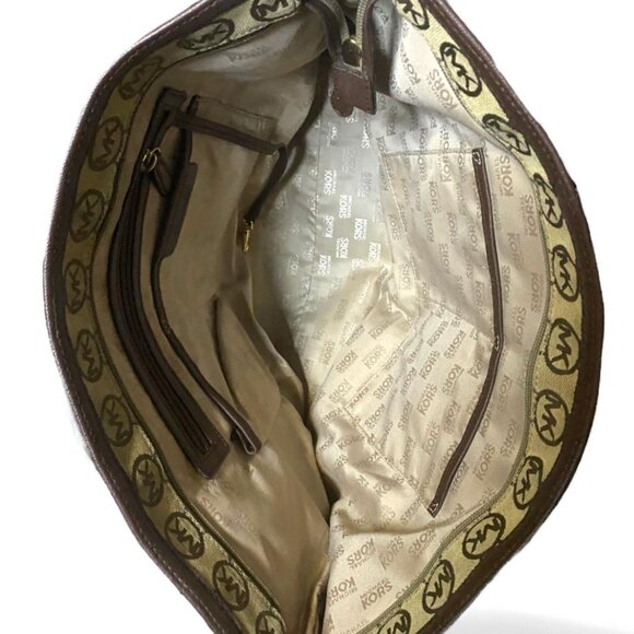 MICHAEL KORS - Beige-Mocha Block Monogram Signature Top Handle Tote Bag - Picture 2 of 6